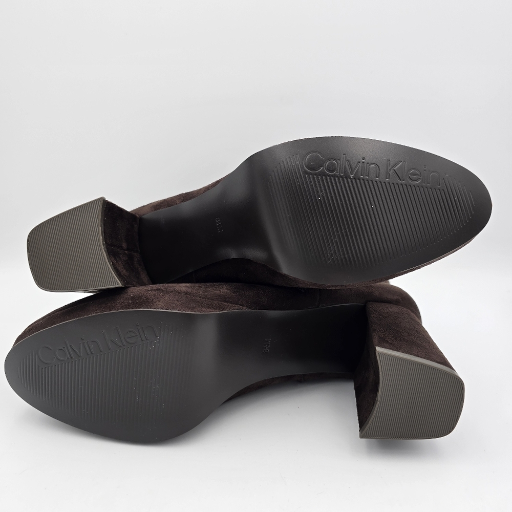 Calvin Klein Uda 2 Faux Suede Heeled Ankle Booties, Chocolate (Brown), Wmns 8.5M - Picture 11 of 16
